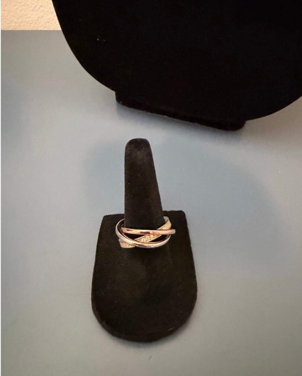 Diamonique Italian 18K Gold-Plated Sterling Silver Tri-Color Ring sz 6 - Picture 4 of 4